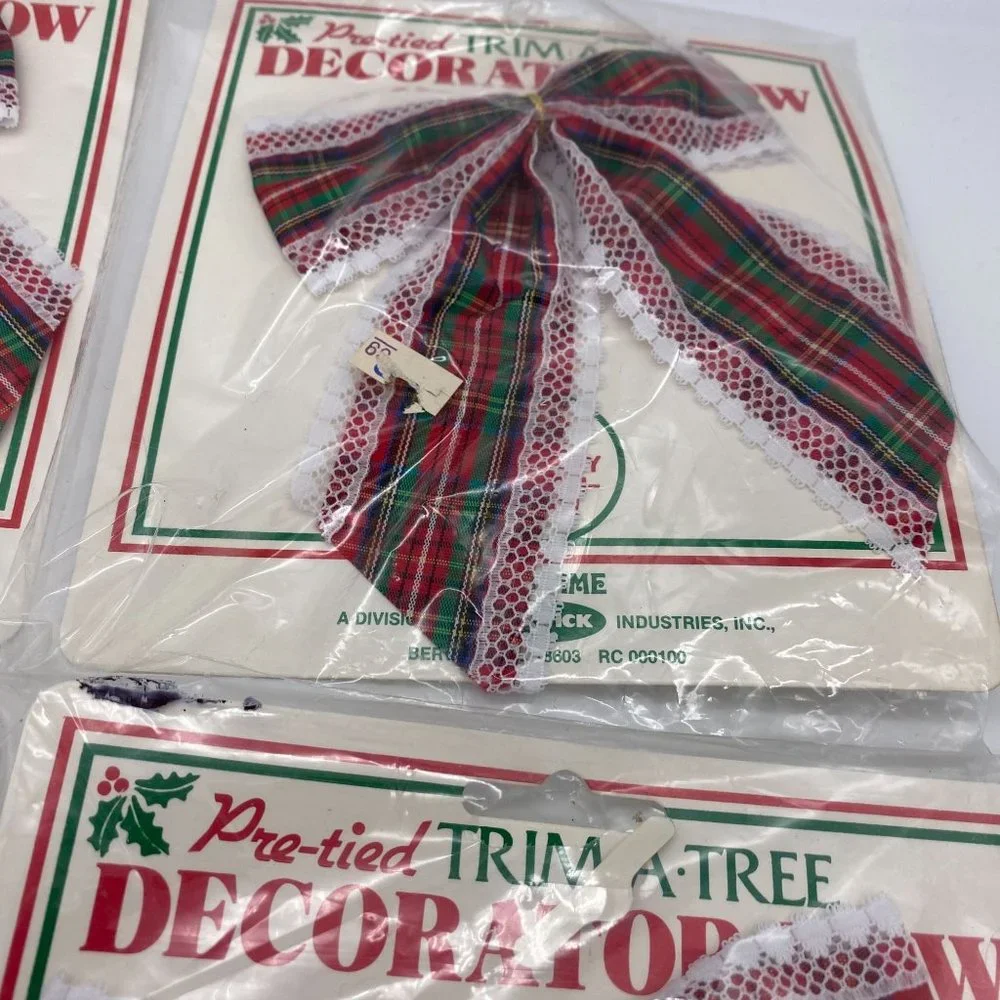 Vintage Berwick Pre tied plaid Christmas tree‎ bows tartan Trim a tree